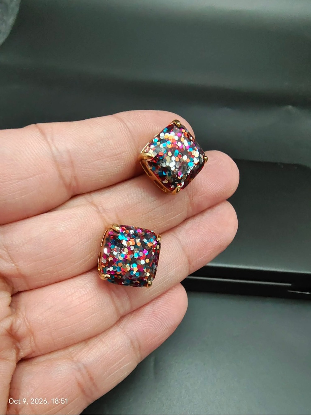 New Kate Spade New York Multi-glitter Square Stud Earrings - Picture 3 of 4